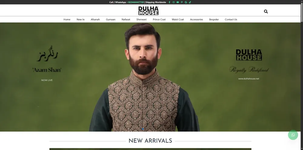 Homepage screenshot of Dulhahouse — Custom e-commerce website for Dulhahouse, a clothing brand