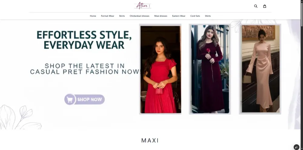 Homepage screenshot of Attire — Custom e-commerce website for Attire, a clothing brand