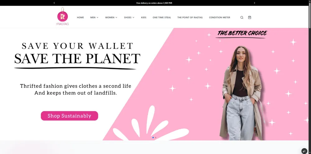 Homepage screenshot of The RagTag — Custom e-commerce website for The RagTag, a clothing brand
