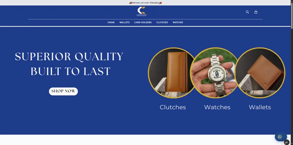 Homepage screenshot of Chronovault — Custom e-commerce website for Chronovault, a watches and wallets brand