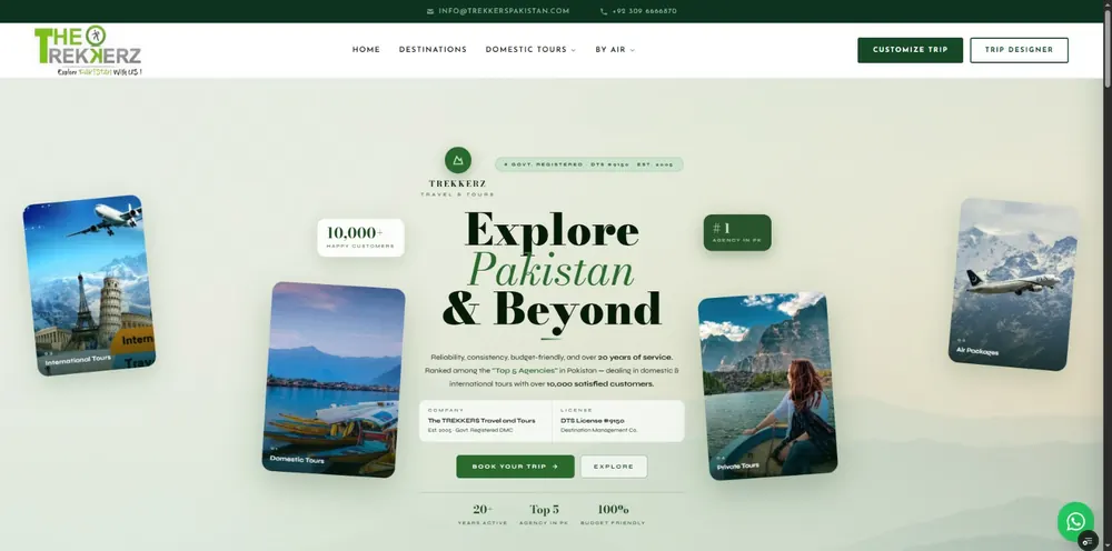 Homepage screenshot of Trekkerz Pakistan — Custom website for Trekkerz Pakistan, a travel agency