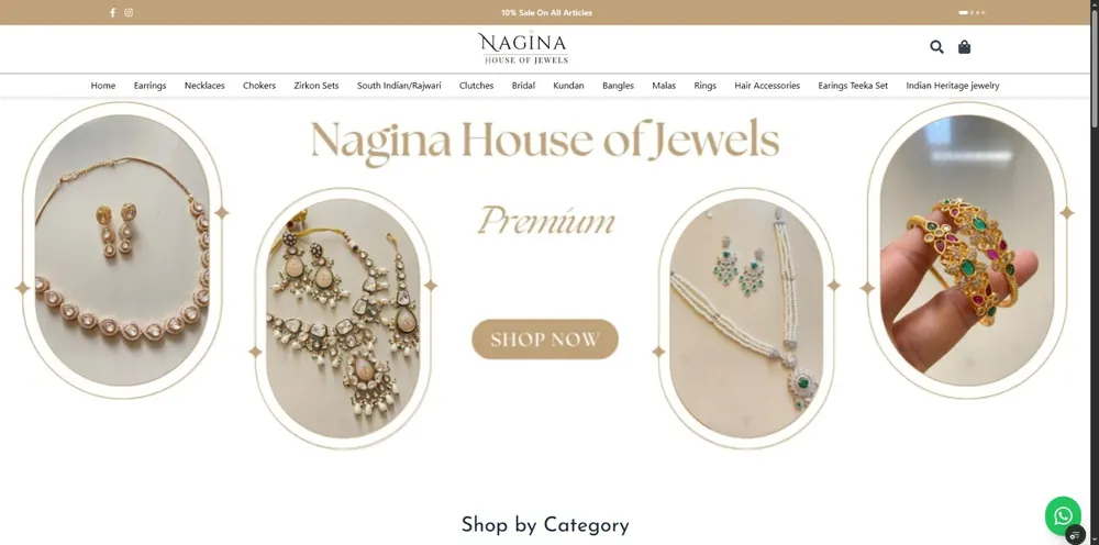 Homepage screenshot of Nagina Jewels — Custom e-commerce website for Nagina Jewels, a jewellery brand