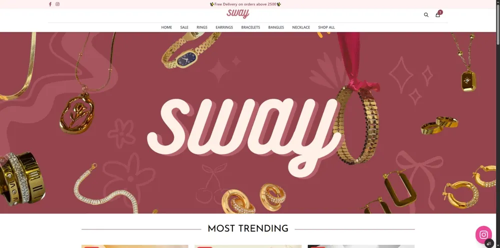 Homepage screenshot of SwayStore — Custom e-commerce website for SwayStore, a jewellery brand